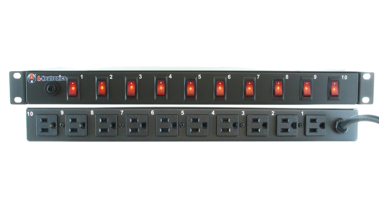10-Outlet 19" Rack Mount Power Strip w/ Individual Lighted Switches